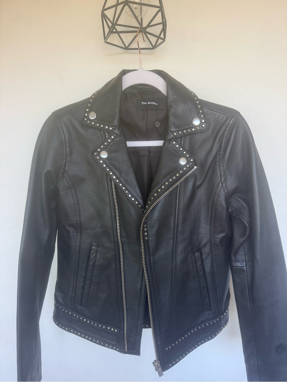 The Kooples Black Studded Leather Biker Jacket
